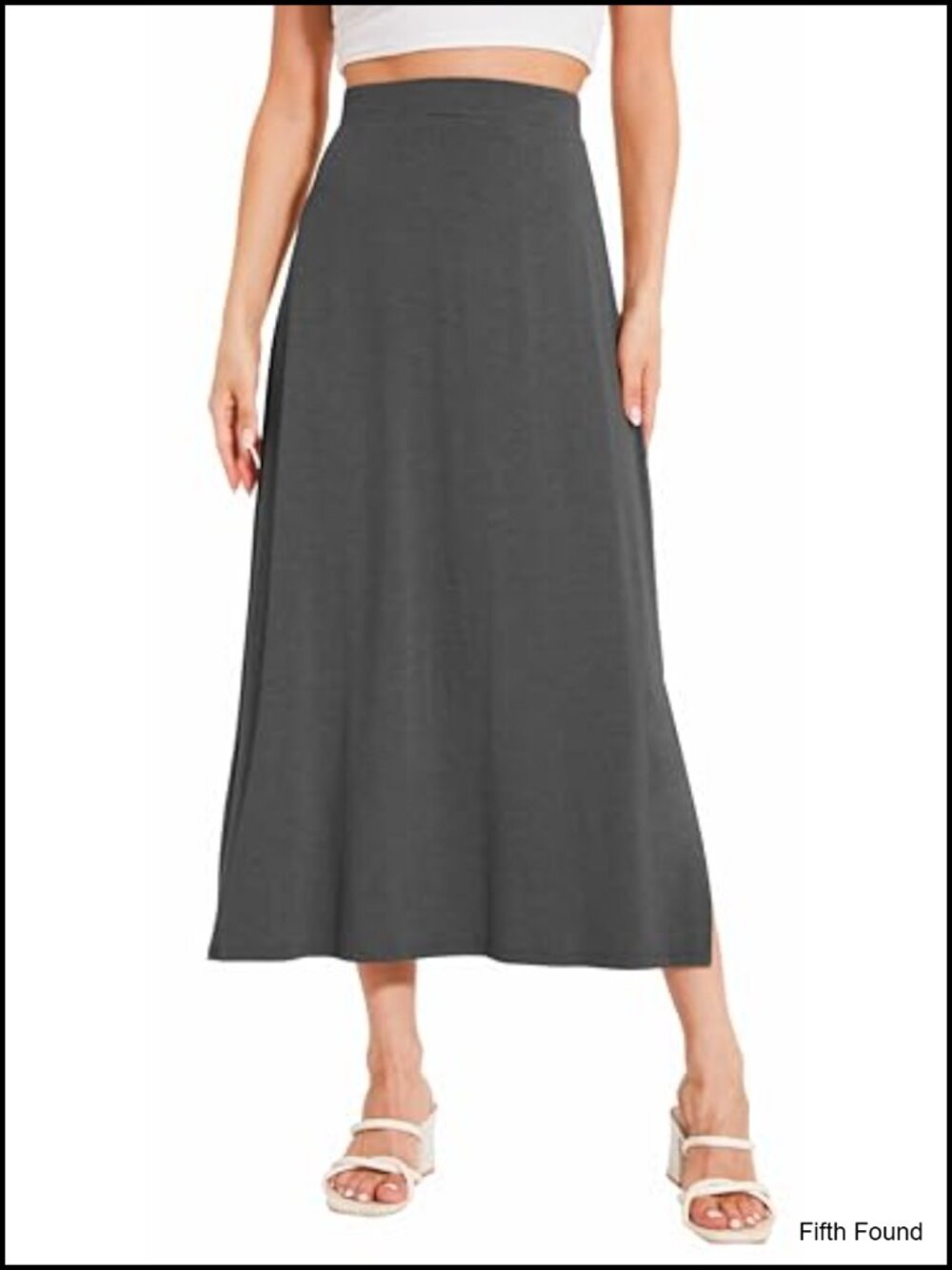 Bamboo Viscose Midi Skirt High Waisted Flowy A-Line with Slit